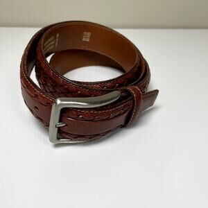 Mens Vintage XL Italian Made Woven Leather "Vera Pelle" Cognac‎ Tan Trouser Belt